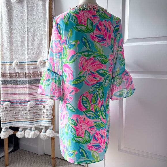 Lilly Pulitzer Elenora Multi Totally Blossom 100% Silk Embellished Dress Small - Picture 4 of 10